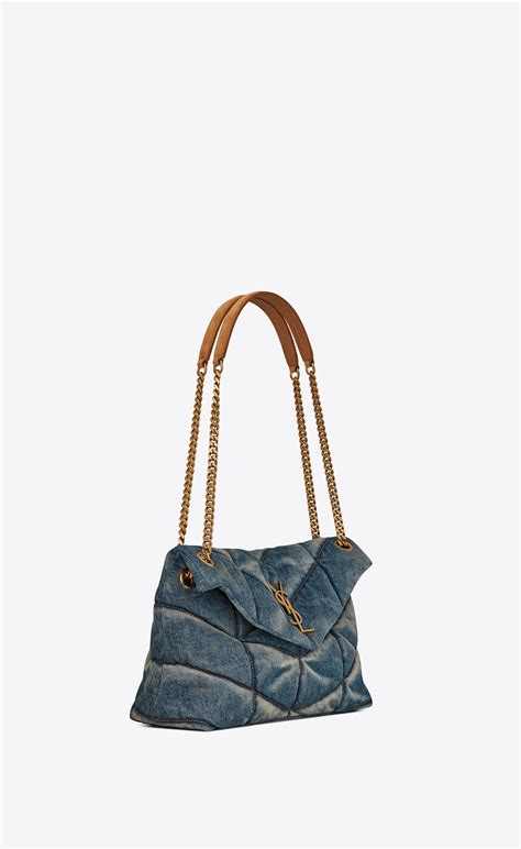 ysl puffer small bag in quilted vintage denim and suede|saint laurent puffer bag small.